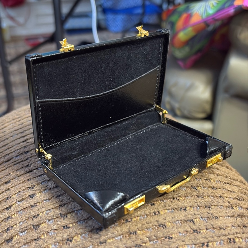 DARLING MINI black leather briefcase that actually WORKS for your business cards
